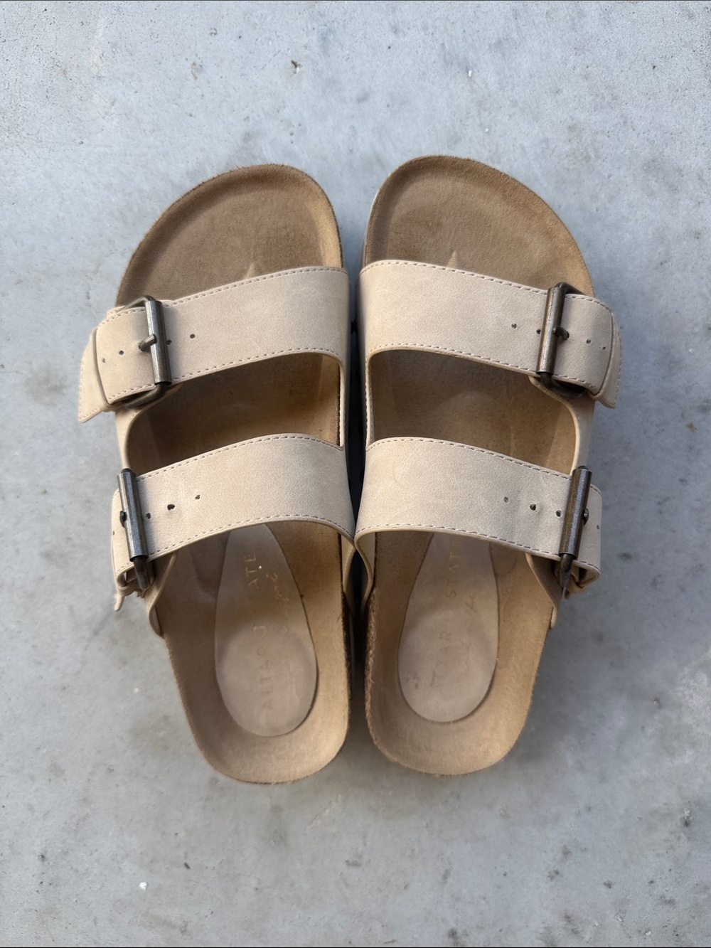 Altar'd State Beige Twin-Buckle Platform Sandals